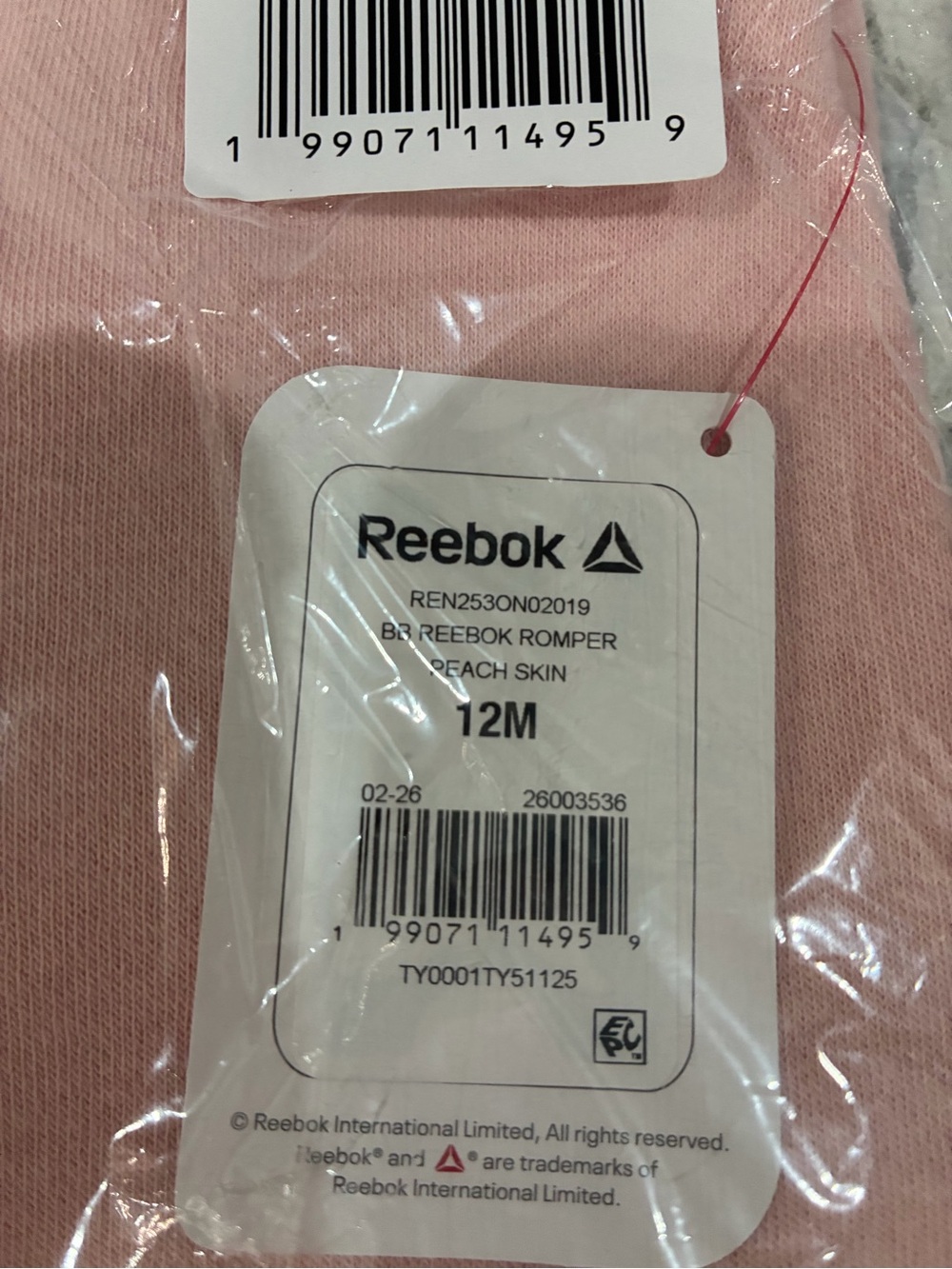 Reebok Peach Baby Romper